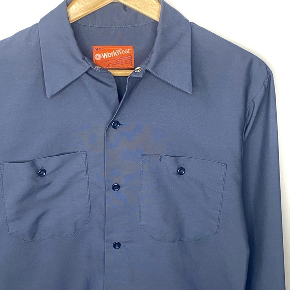 Vintage Workwear Men’s Steel Blue Long Sleeve Button Down Work Shirt Made In USA - Picture 2 of 4